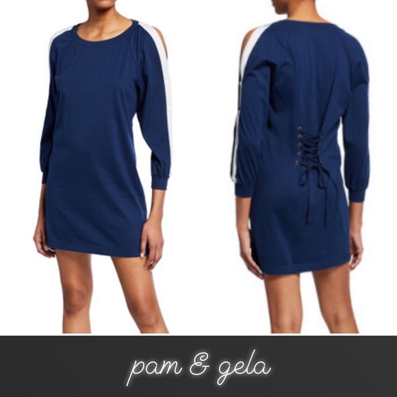 Pam & Gela Cold Shoulder Lace Up Back Dress NWT - Picture 1 of 8